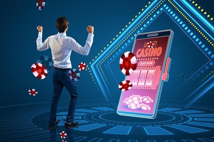 Ilustrasi transaksi digital yang aman menggunakan perangkat ponsel